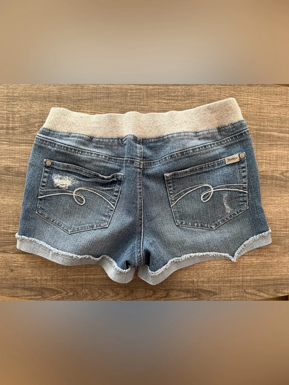 Justice Blue Denim Jean Shorts with Drawstring Waistband